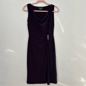 Lauren Ralph Lauren Purple Formal Dress Slinky Size 4 Gathered Waist Cowl Neck